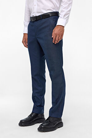 Lacivert Regular Armürlü Kumaş Pantolon