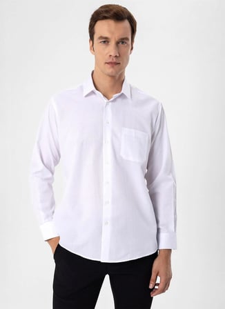 Süvari Beyaz Erkek Regular Fit Armürlü Gömlek GM2025000407