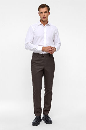 Koyu Kahve Slim Fit Armürlü Kumaş Pantolon