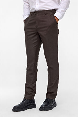 Koyu Kahve Slim Fit Armürlü Kumaş Pantolon