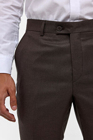 Koyu Kahve Slim Fit Armürlü Kumaş Pantolon