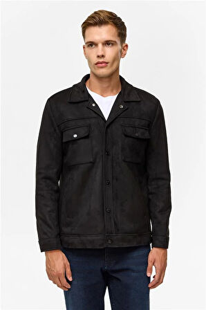 Siyah Slim Düz Klasik Yaka Mont