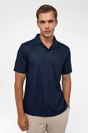 Lacivert Regular Desenli Polo Yaka Tişört