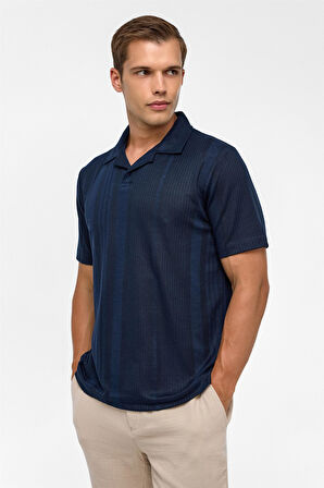 Lacivert Regular Desenli Polo Yaka Tişört