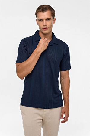 Lacivert Regular Desenli Polo Yaka Tişört