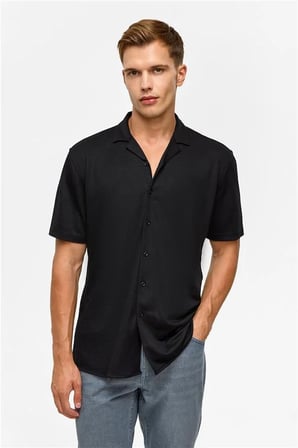 Siyah Slim Casual Gömlek