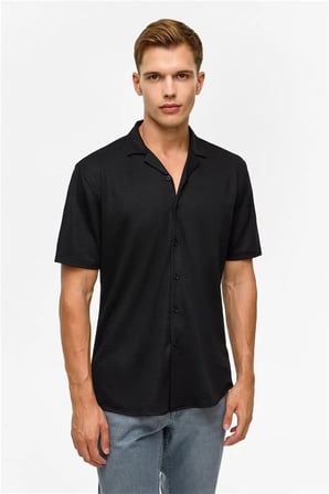Siyah Slim Casual Gömlek