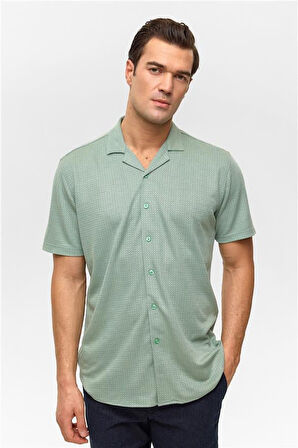 Yeşil Slim Desenli Apaş Yaka Gömlek