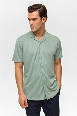 Yeşil Slim Desenli Apaş Yaka Gömlek