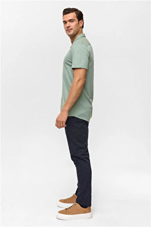 Yeşil Slim Desenli Apaş Yaka Gömlek