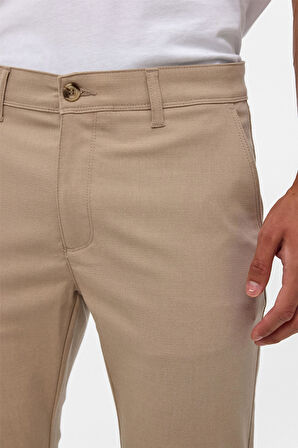 Bej Slim Desenli Pantolon