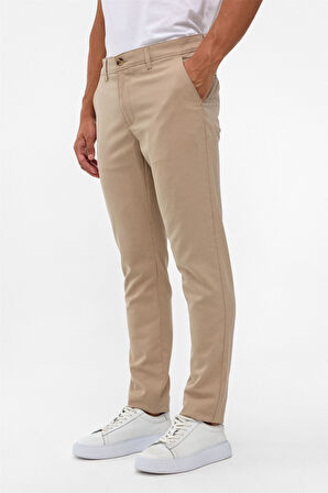 Bej Slim Desenli Pantolon