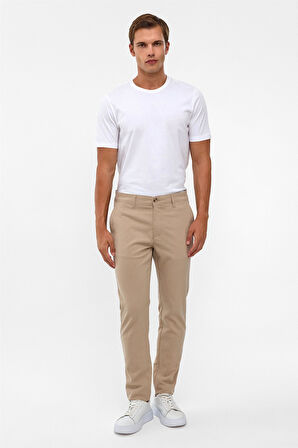 Bej Slim Desenli Pantolon