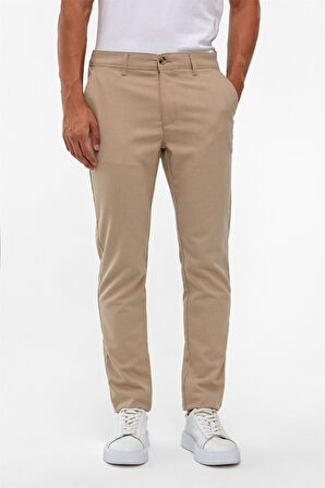Bej Slim Desenli Pantolon