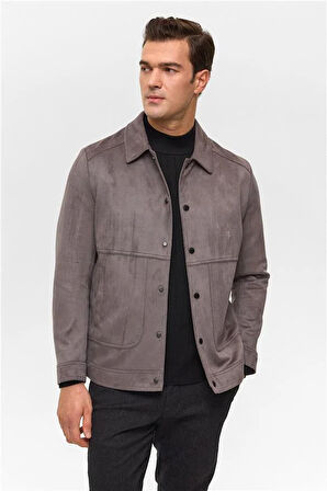 Antrasit Slim Düz Klasik Yaka Mont