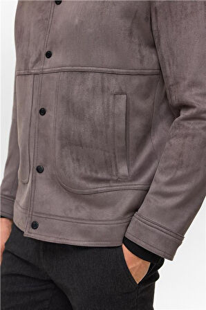 Antrasit Slim Düz Klasik Yaka Mont