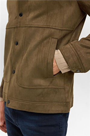 Koyu Haki Slim Düz Klasik Yaka Mont