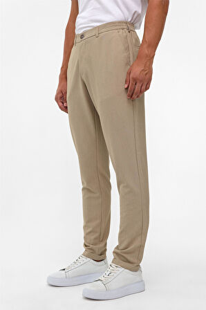 Bej Slim Düz Jogger Pantolon