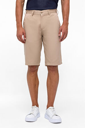 Bej Regular Düz Bermuda Şort
