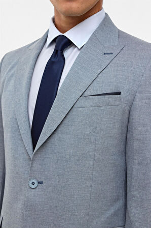 Saks Mavi Slim Desenli Mono Yaka 6 Drop Takım Elbise