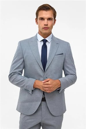 Saks Mavi Slim Mono Yaka 6 Drop Takım Elbise