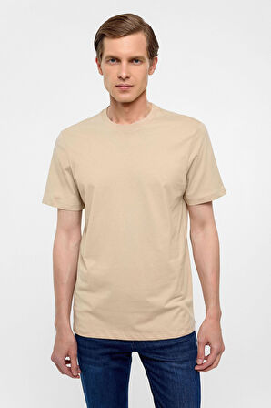 Bej Regular Düz Bisiklet Yaka Tişört