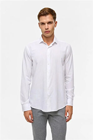 Beyaz Slim Düz Klasik Yaka Gömlek