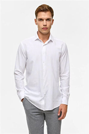 Beyaz Slim Düz Klasik Yaka Gömlek
