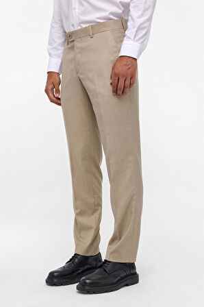 Bej Regular Armürlü Pantolon