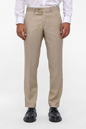 Bej Regular Armürlü Pantolon