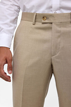Bej Regular Armürlü Pantolon