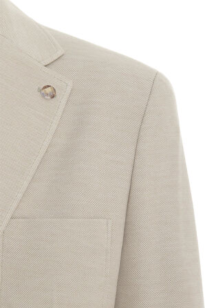 Bej Regular Desenli Mono Yaka 6 Drop Ceket