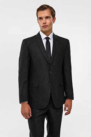 Siyah Regular Armürlü Sivri Yaka 6 Drop Takım Elbise