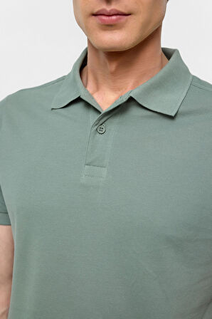 Su Yeşili Slim Düz Polo Yaka Tişört