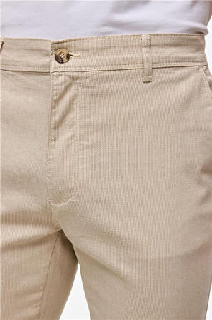 Bej Slim Armürlü Pantolon
