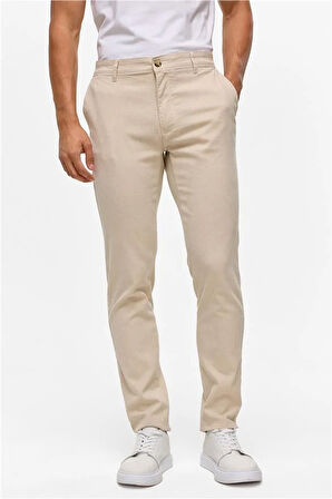 Bej Slim Armürlü Pantolon