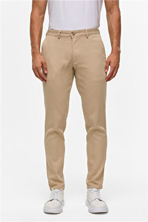 Bej Slim Armürlü Pantolon