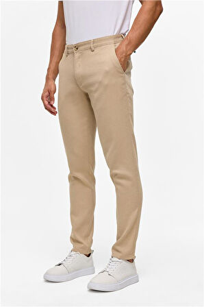 Bej Slim Armürlü Pantolon