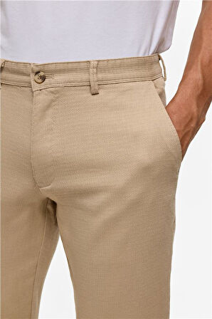 Bej Slim Armürlü Pantolon