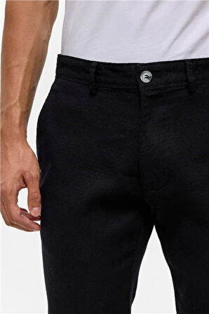 Siyah Slim Armürlü Pantolon