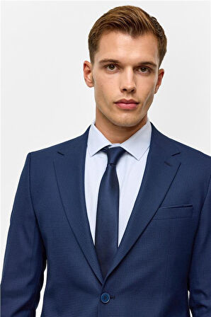 Lacivert Slim Desenli 6 Drop Takım Elbise