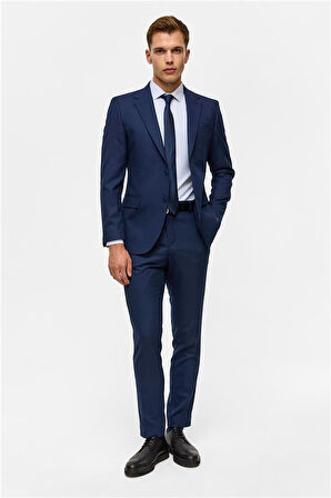 Lacivert Slim Desenli 6 Drop Takım Elbise