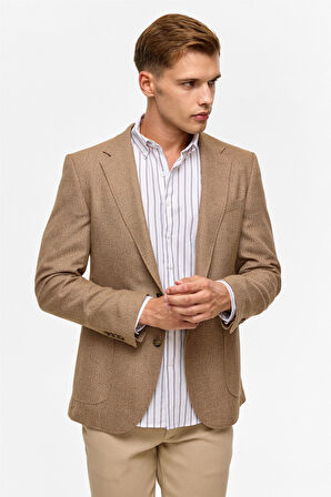 Sütlü Kahve Slim Sivri Yaka 6 Drop Ceket