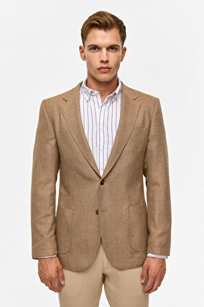 Sütlü Kahve Slim Sivri Yaka 6 Drop Ceket