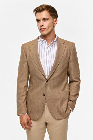 Sütlü Kahve Slim Sivri Yaka 6 Drop Ceket