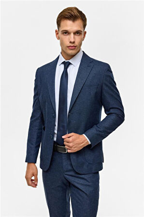 Lacivert Slim Desenli Mono Yaka 6 Drop Takım Elbise