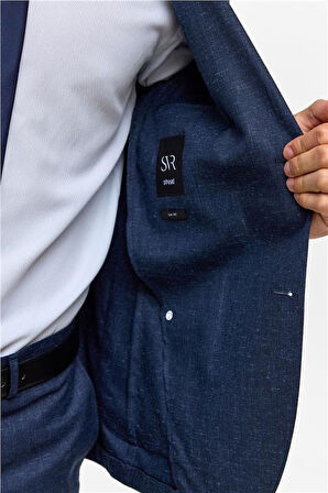 Lacivert Slim Desenli Mono Yaka 6 Drop Takım Elbise