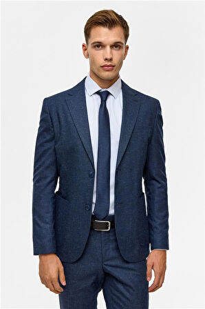 Lacivert Slim Desenli Mono Yaka 6 Drop Takım Elbise