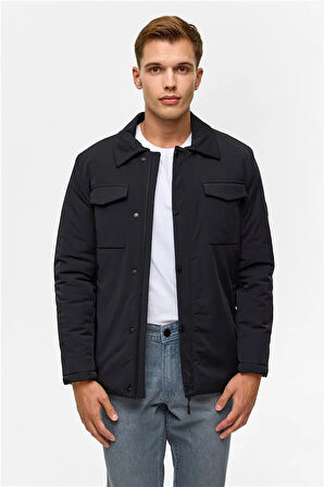 Lacivert Slim Düz Mont