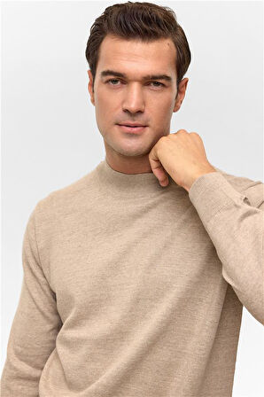 Bej Regular Düz Yarım Balıkçı Yaka Triko